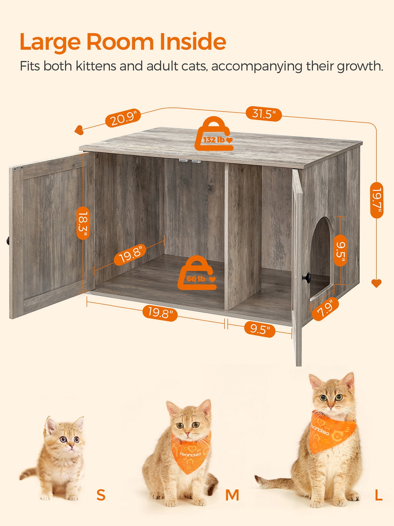 Hidden Cat Litter Box Enclosure Furniture Large Multi-Functional Cat Litter Box Washroom with Removable Divider Greige