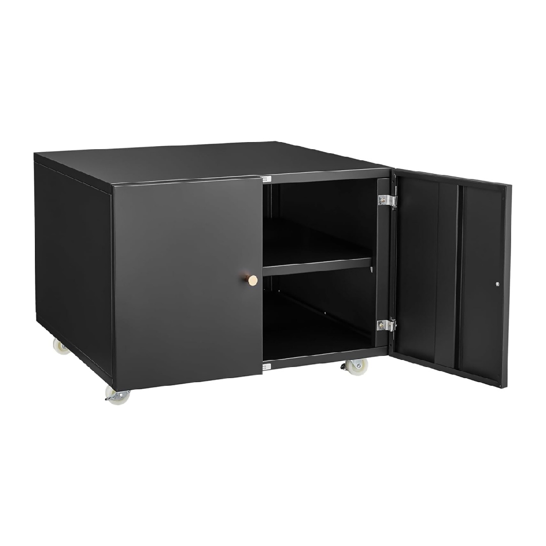 Metal Printer Stand with Storage, Mobile Printer Cabinet for Home Office, Table for Printers with Adjustable Shelf File Cabinets on Wheels 3D Printers Stand Black 17.7''H