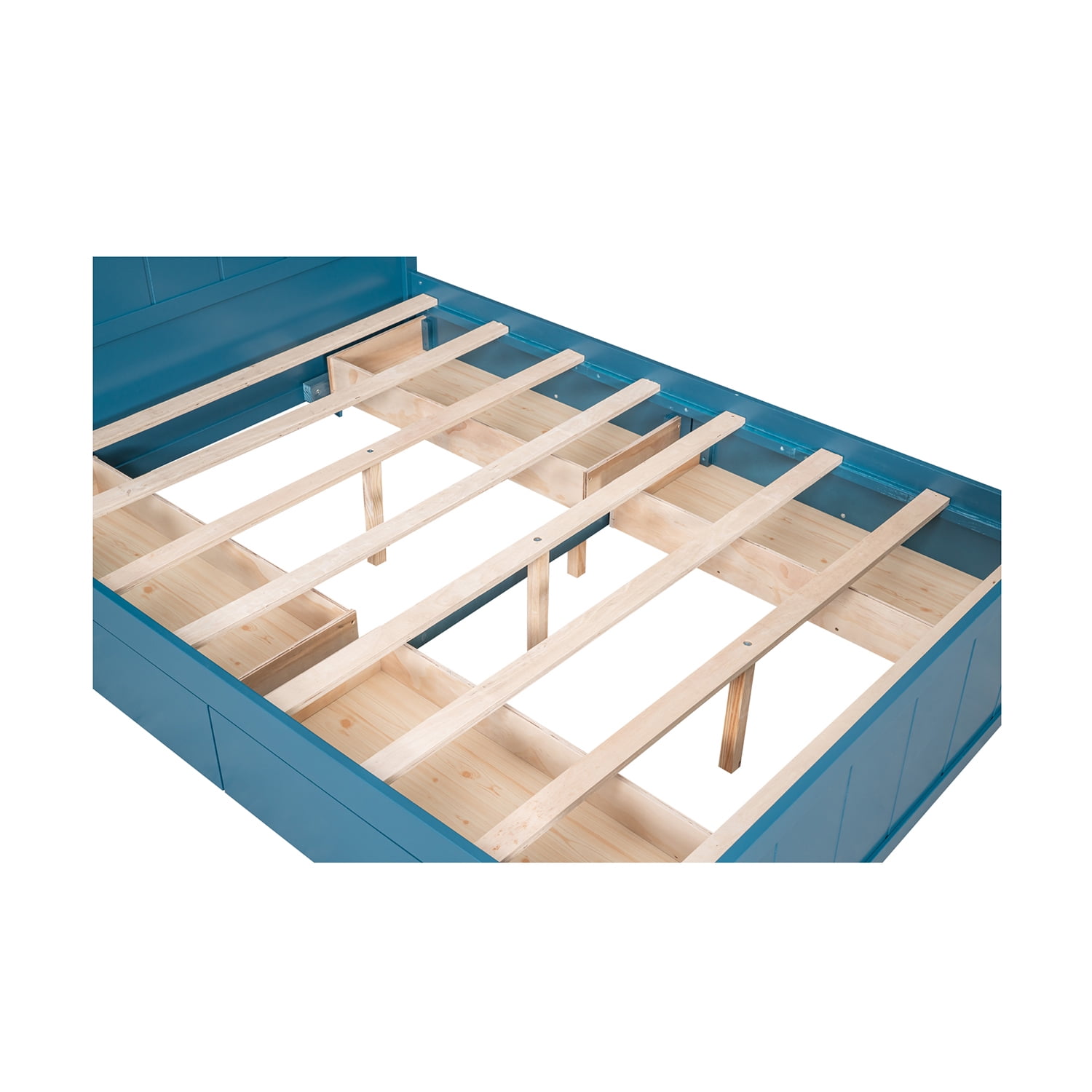 Kepooman Full Size Platform Bed Wood Bed Frame with Drawers and Storage Shelves, Blue Kepooman Full Size Platform Bed Wood Bed Frame with Drawers and Storage Shelves, Blue