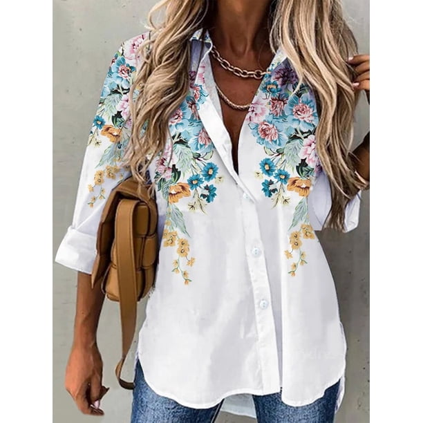 Camisa informal de manga larga para mujer, Top holgado que combina con todo, estampado de temperamento