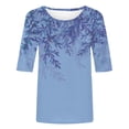 thumbnail image 4 of Sakmal Spring Tops for Women 2024 Elbow-Length Blue Graphic Crew Neck T-Shirts Womens Shirts for Summer, 4 of 5