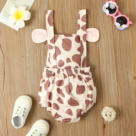 

dmqupv Body Suit for Baby Girls Boys Girls Sleeveless Deer Cartoon Dairy Cow Prints Baby First Birthday Outfit Girl Brown 9-12 Months