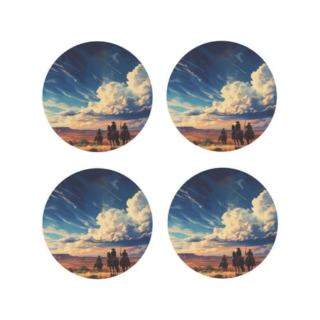 

Tideii Western Desert Cloud Cowboy for Leather Coasters 4 Pieces Anti-fouling and Anti-scalding Decorative Coasters Suitable for Restaurants Kitchens Coffee Shops-Round Shape