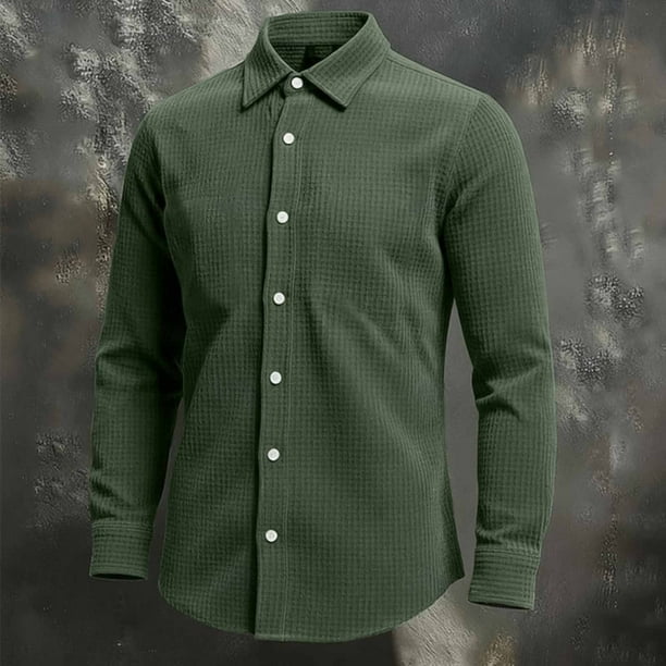 pstuiky camisas de manga larga para hombre, Camisa informal de manga larga con solapa y botones para hombre Tops casuales para hombres m