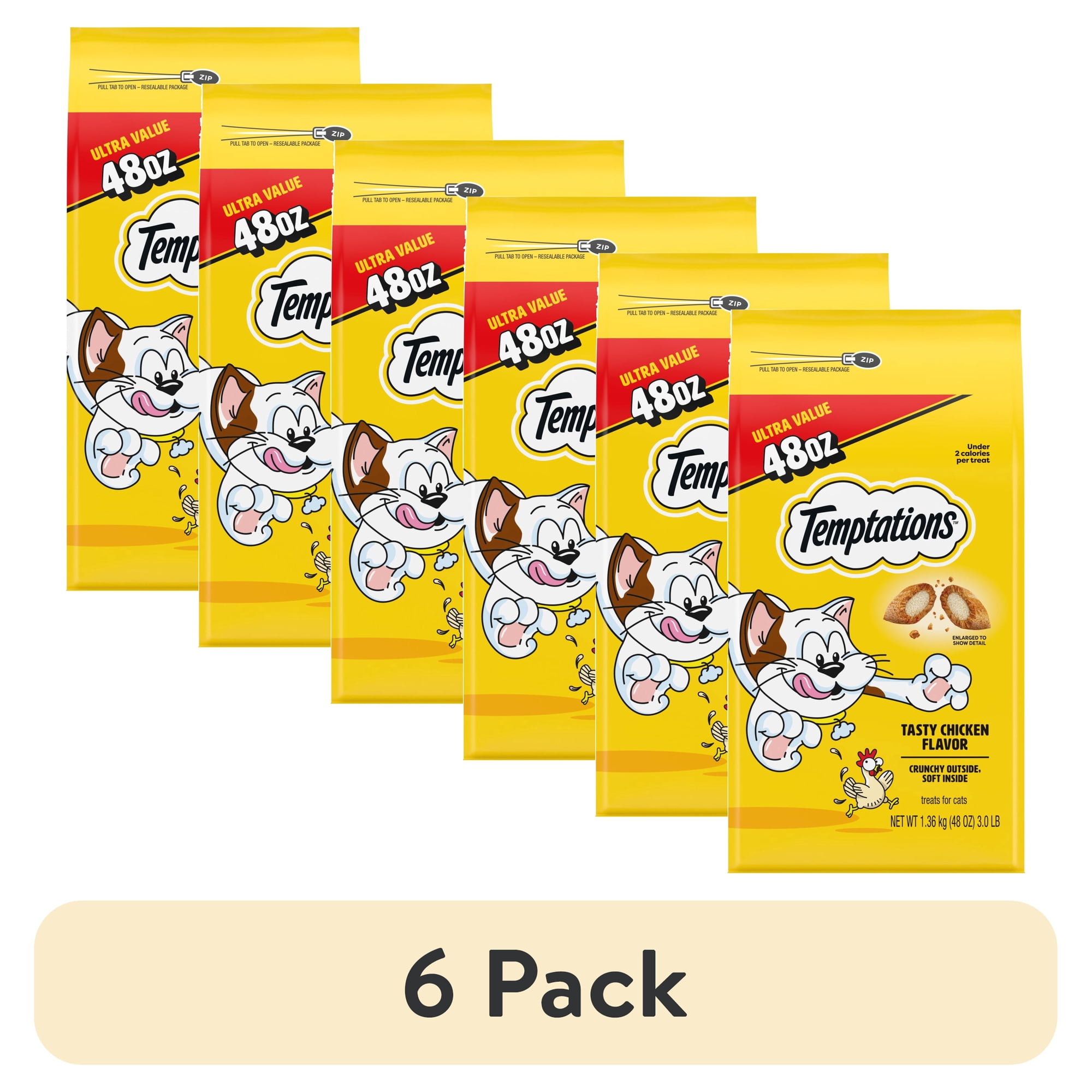 (6 pack) Temptations Classic Tasty Chicken Flavor Crunchy And Soft Treats For Cats, 48 Oz Pouch
