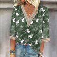 thumbnail image 2 of Susanny Womens Tops 3/4 Sleeve Clearance Half Elbow V Neck Plus Size Shirts Graphic Lace Crochet Oversized Workout Shirts for Women Plus Size Plus Size Blouses and Shirts Green XL, 2 of 5