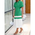 thumbnail image 3 of Women Shirt Dress Short Sleeve Button Down Corset Waist Midi Dress with Striped Hem, 3 of 6