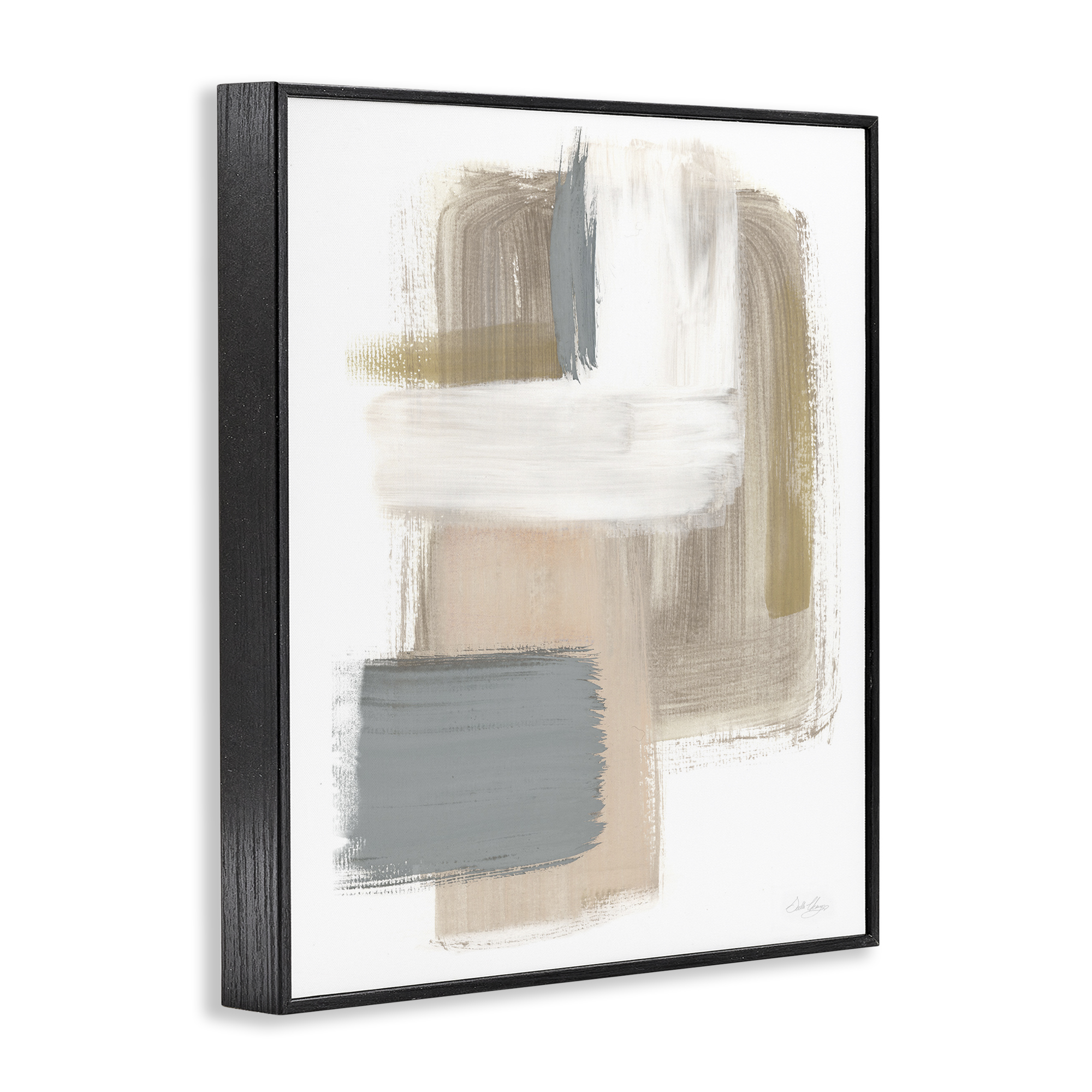 Stupell Industries Neutral Paint Strokes Abstract Painting Black Framed Art Print Wall Art, 11 x 14