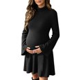 thumbnail image 2 of UKHCCC Women's Turtleneck Maternity Dress, Ribbed Knit A-Line Mini Dress with Long Bell Sleeves, Stretchy Casual Pregnancy Dress, 2 of 7