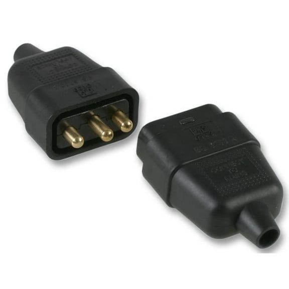 PRO ELEC - 3 Pin In-Line Rubber Connector, 10A Black