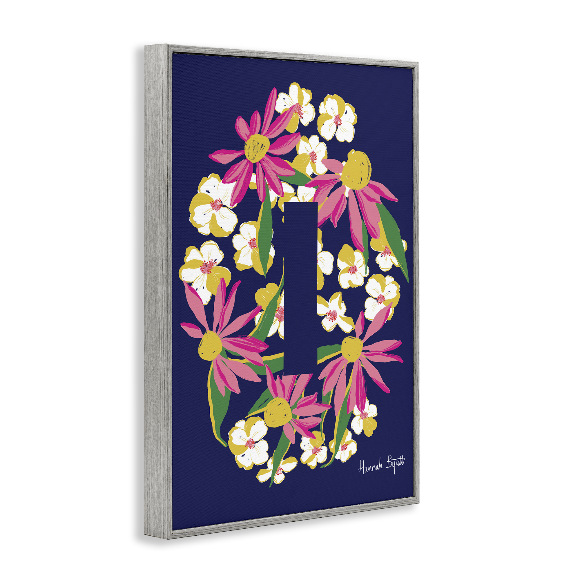 Stupell Industries Floral Bloom Letter I Botanical & Floral Painting Gray Framed Art Print Wall Art, 16 x 24