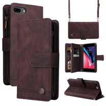 Feishell for iPhone 8 Plus/7 Plus 5.5 inch Zipper Wallet Case with Wrist Strap & Shoulder Strap,Premium PU Leather Magnetic Clasp Flip Holder Card Slots Crossbody Phone Case for Women Men,Brown