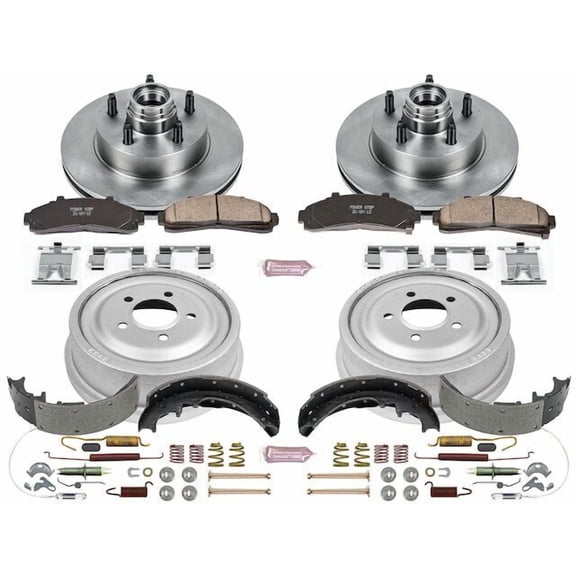 Front and Rear Brake Pad Rotor Shoe Drum Kit - Compatible with 1998 - 2002 Ford Ranger RWD - Power Stop