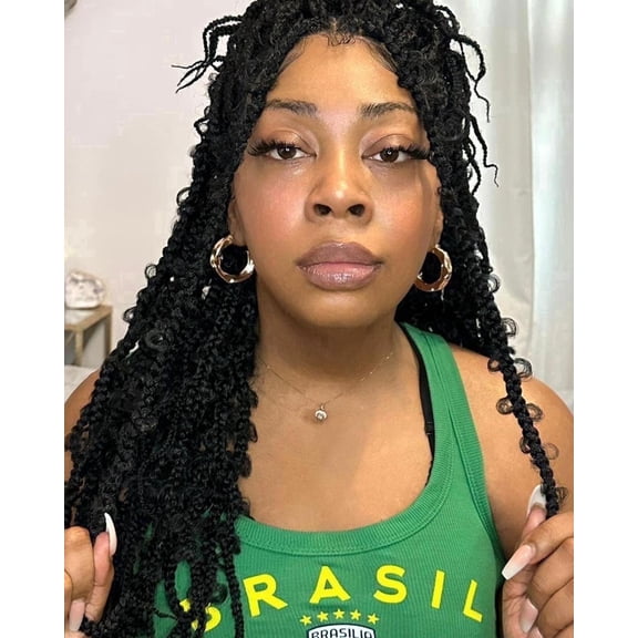 LUXLUXE 27" Bohemian Passion Twist Lace Front Wig for Black Women, Curly 4×4 Hand-Tied HD Lace Braided Hairline for Party, Wedding, Cosplay, Daily Wear