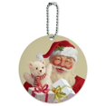 thumbnail image 1 of Christmas Holiday Santa and His Buddy Teddy Round Luggage ID Tag Card Suitcase Carry-On, 1 of 8