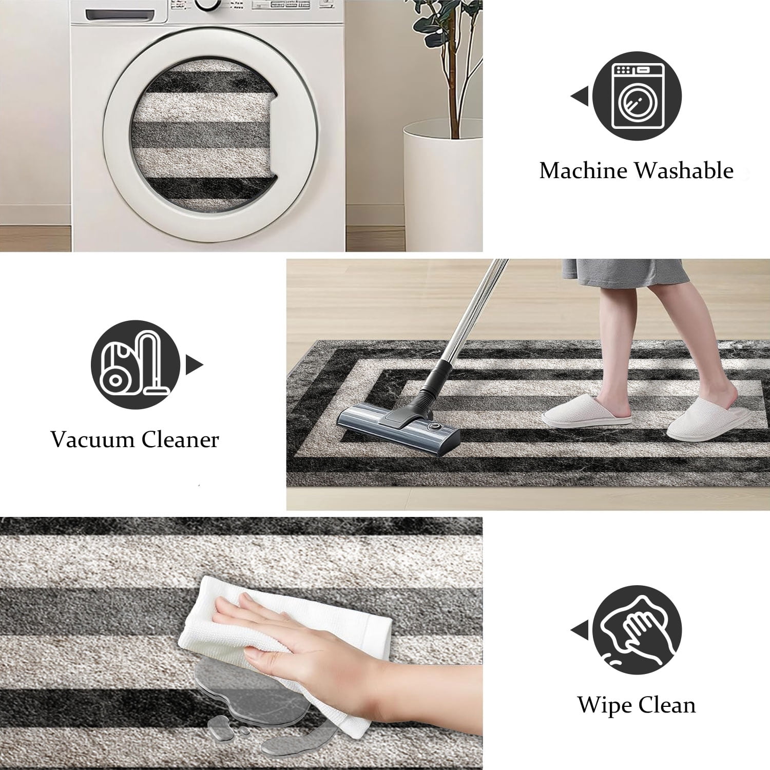 3-Piece Farmhouse Kitchen Rug Set, Washable Anti Slip Striped Floor Mats in 3 Sizes, Stain Resistant Decor Rugs for Kitchen Hallway Bathroom Home Christmas Decor