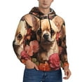 thumbnail image 2 of Picia Vintage Red Flower Chihuahua Pattern Casual Men's Hoodie - Lightweight Hooded Sweatshirt with Kangaroo Pocket, Comfortable Pullover for Everyday, Travel-Small, 2 of 7