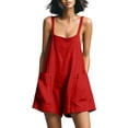 thumbnail image 1 of SZJXBUY Combinaison Fluide pour Femme Grande Taille Décontractée une Pièce Sans Manches Combinaison Chic à Bretelles Spaghetti Courte avec Poches Rouge,G, 1 of 7