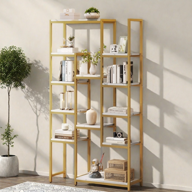 Uforic 71" Tall Bookshelf, 6 Tier Home Office Bookcase, Modern Freestanding Open Display Shelf, Gold