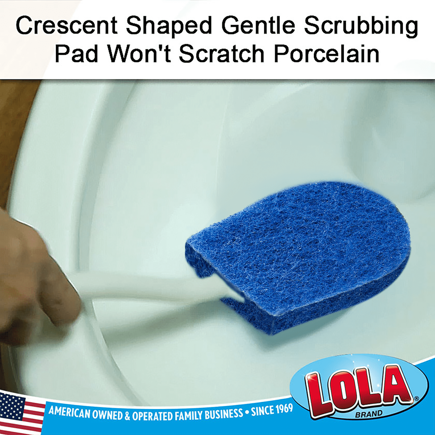 LOLA Bath & Toilet Bowl Scrubber Brush w/ Comfort Handle, 72 Pack, w/ Hang Hole. Non-Scratch, Removes Rings w/ Scrubbing Pad