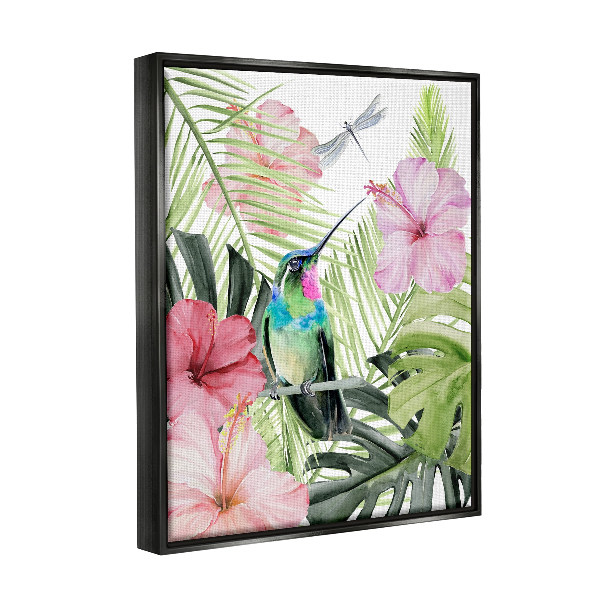 Stupell Industries Hummingbird Tropical Hibiscus Animals & Insects Painting Black Floater Framed Art Print Wall Art