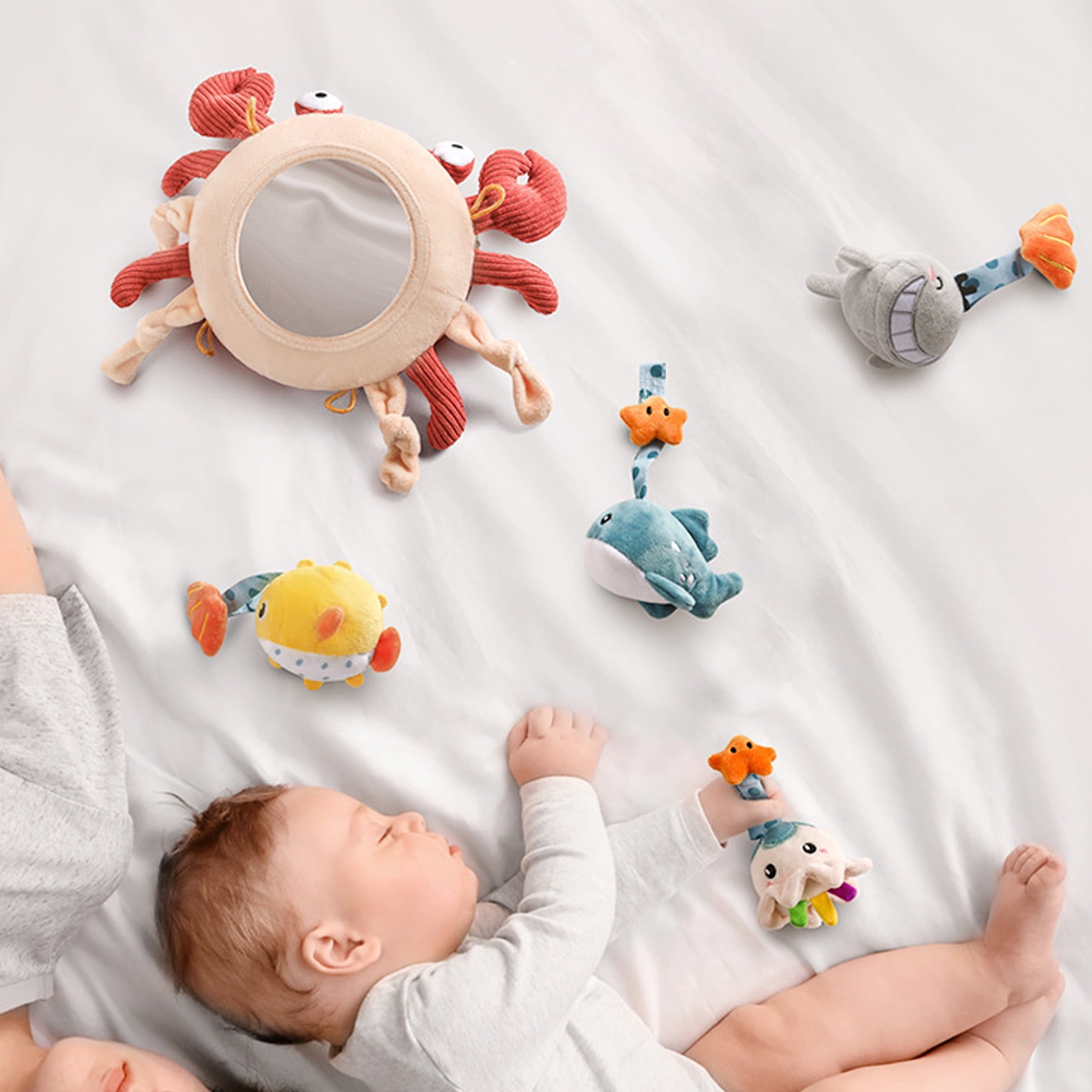 NestledNature Baby Baby Bed Mobile: Hanging Plush Crab Bell Toys For Newborns Infant Bed Decoration & Rattles