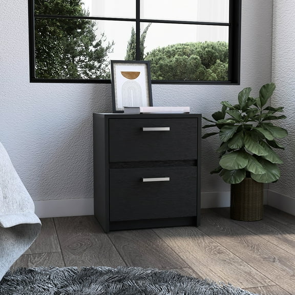 18"h Black Nightstand With 2 Spacious Drawers And Metal Handles For Bedroom 2 Nightstand, 18"h, Elegant