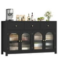 thumbnail image 1 of Homfa 55'' Large Sideboard Buffet Cabinet, Kitchen Storage Cabinet with 3 Drawers and 4 Glass Doors, Wood Coffee Bar Cabinet for Living Room， Black, 1 of 7