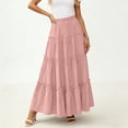 thumbnail image 2 of Dianli Maxi Skirt Midi Skirts Women's Solid Elastic Waist Pleated Layered Ruffle Skirt Lace Trim Pull On Lightweight Breathable Casual Everyday Midi Skirt, 2 of 7