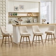 thumbnail image 5 of ONEVOG Mid-Century Modern Swivel Bar Stools Set of 2, 26" Counter Height Linen Upholstered Bar Chairs with Solid Wood Legs & Metal Footrest, Beige, 5 of 11