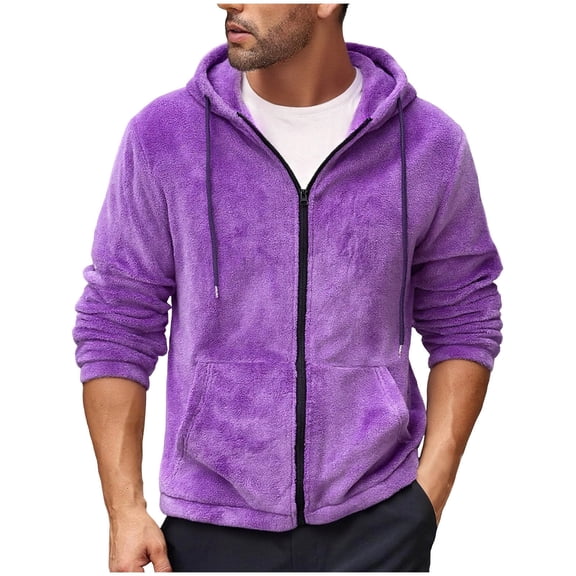 USNSM Hoodies for Men Full Zip Up Fleece Warm Thick Long Sleeved Jackets Sweatshirt Heavyweight Sherpa Lined Coat Purple XL