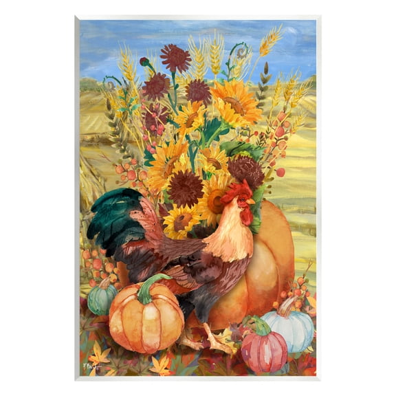 Stupell Industries Autumnal Rooster & Sunflowers Animals & Insects Painting Unframed Art Print Wall Art, 10 x 15