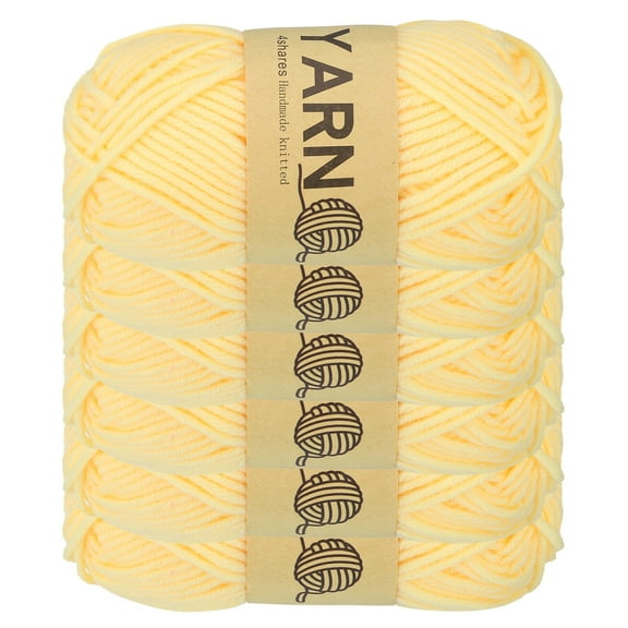 Uxcell 6Pcs Crocheting Yarn, 2mm Light Yellow 100% Acrylic Yarn 150 g/5.3 oz Sport Weight Yarns Bulk Soft and Fluffy Yarns for Knitting DIY Crochet Crafts Blankets Gift,328 Yards Total
