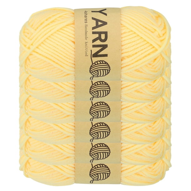 Uxcell 6Pcs Hilo de Crochet, Hilo Acrílico 100% Amarillo Claro de 2mm 150 g/5.3 oz Hilos Suaves para Tejer, 328 Yardas en Total