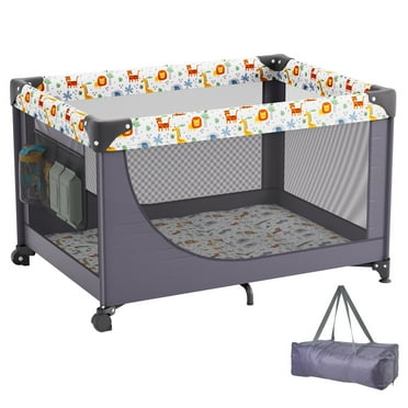 VEVOR Portable Baby Playpen, Quick Folding Play Yard with Wheels, Safe Toddler Fence for Indoor & Outdoor Use