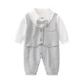 thumbnail image 1 of PMVFHDE Garçon Gentleman Smoking Barboteuse Combinaison avec Nœud Papillon pour Occasions Formelles Robe à Manches Longues Ensemble Doux Confortable Fermeture à Boutons-Pression Col Bouton Design Classique Gris,9-12 Mois, 1 of 2