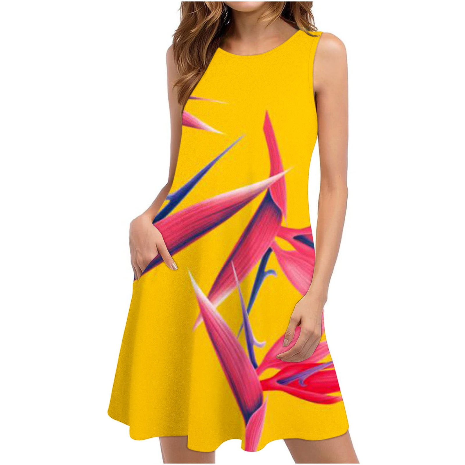 Finelylove Sun Dresses For Woman Clearance Dresses Jewel Neck Floral