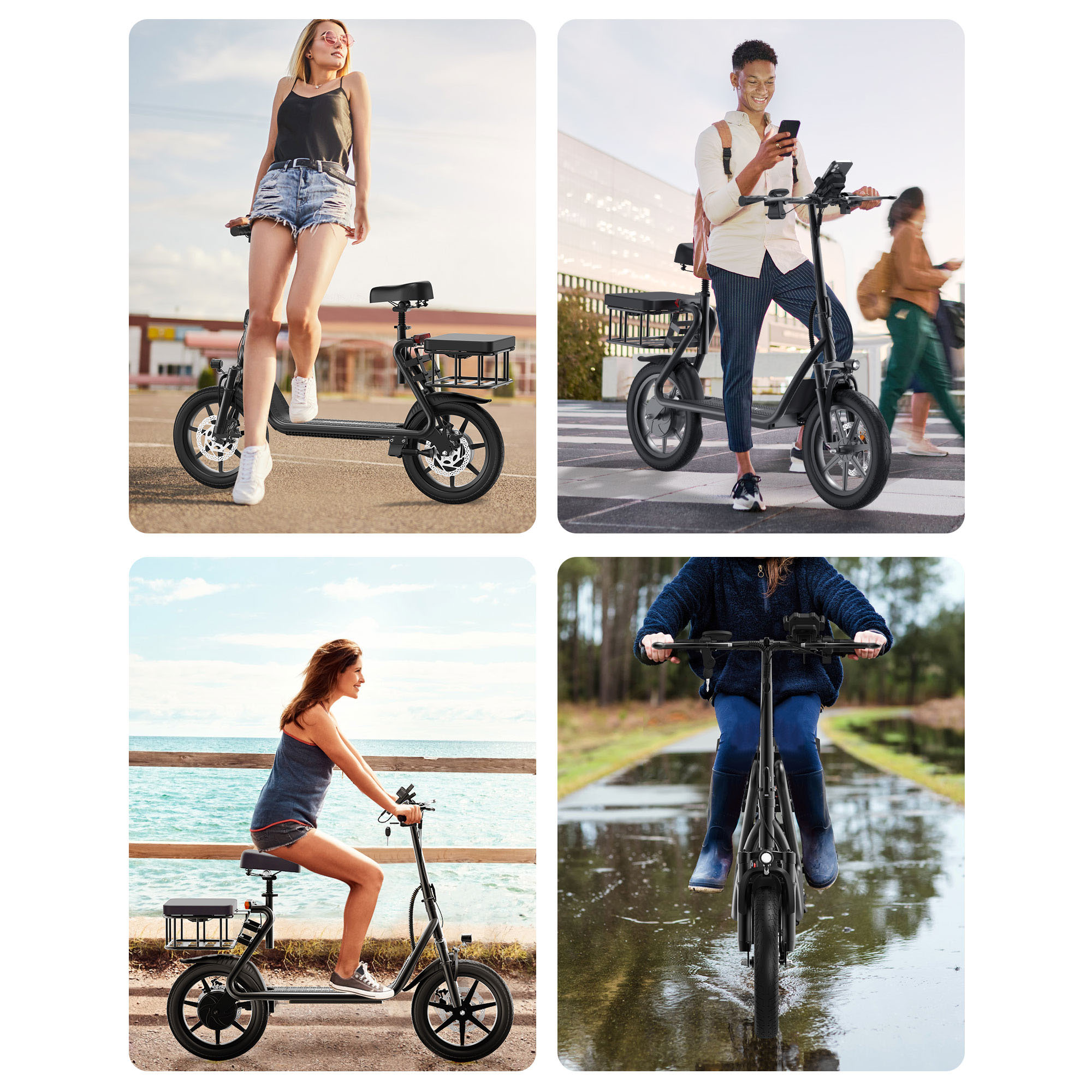 PORORO SLW50 Electric Scooter with Seat for Adults, Max 25 Miles Range with 14" Tires, 500W, 22MPH, Black
