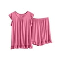 thumbnail image 2 of BILIKEYU Ladies' Solid Color Casual Short Sleeve Pajamas, Womens Pajama Sets, 2 Piece Sets for Women, Capri Pants for Women, 2 of 5