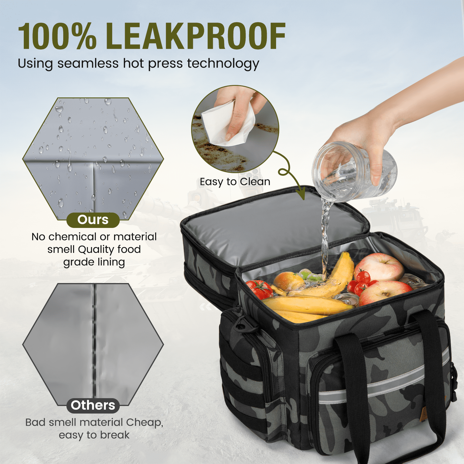 Expandable Insulated Lunch Bag with Leakproof Design - 24 Can Capacity, Double Deck Cooler Box with Adjustable Shoulder Strap & Side Pockets for Men & Women - Durable for Work, Travel, Outdoor