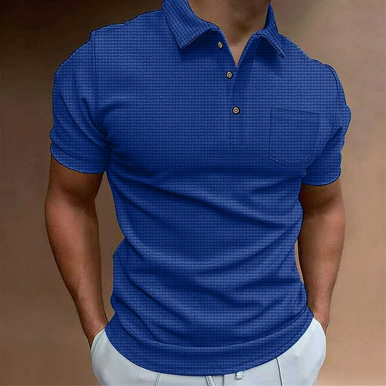 YYDGH Men's Polo Shirts Athletic Short Sleeve Polo Shirts Cotton Blend  Sports Shirts with Pocket Blue S