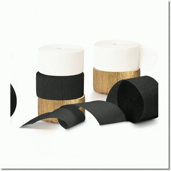 Golden Night Celebration Kit - 6 Rolls of Elegant Ivory White, Gold, and Black Crepe Paper Streamers for New Years Eve, Baby Shower, Graduation, Birthday - 82Ft Long Party Decorations 2024