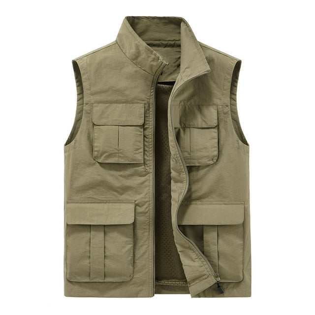 Mikilon Gilet Homme Décontracté à Séchage Rapide Multi-Poches avec Fermeture Éclair Col Montant