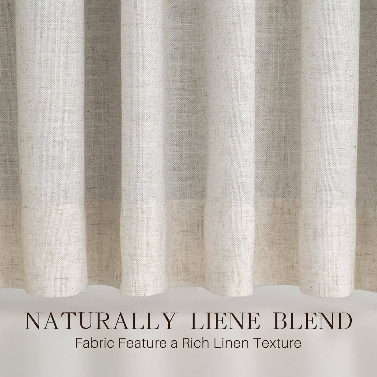 Nalqet Pinch Pleated Linen Curtains 100% Blackout 90 Inches Long for Living Room Bedroom, Thermal Insulated Room Darkening Window Drapes with Rings Hooks, 2 Panels, Natural, 40"Wx90"L