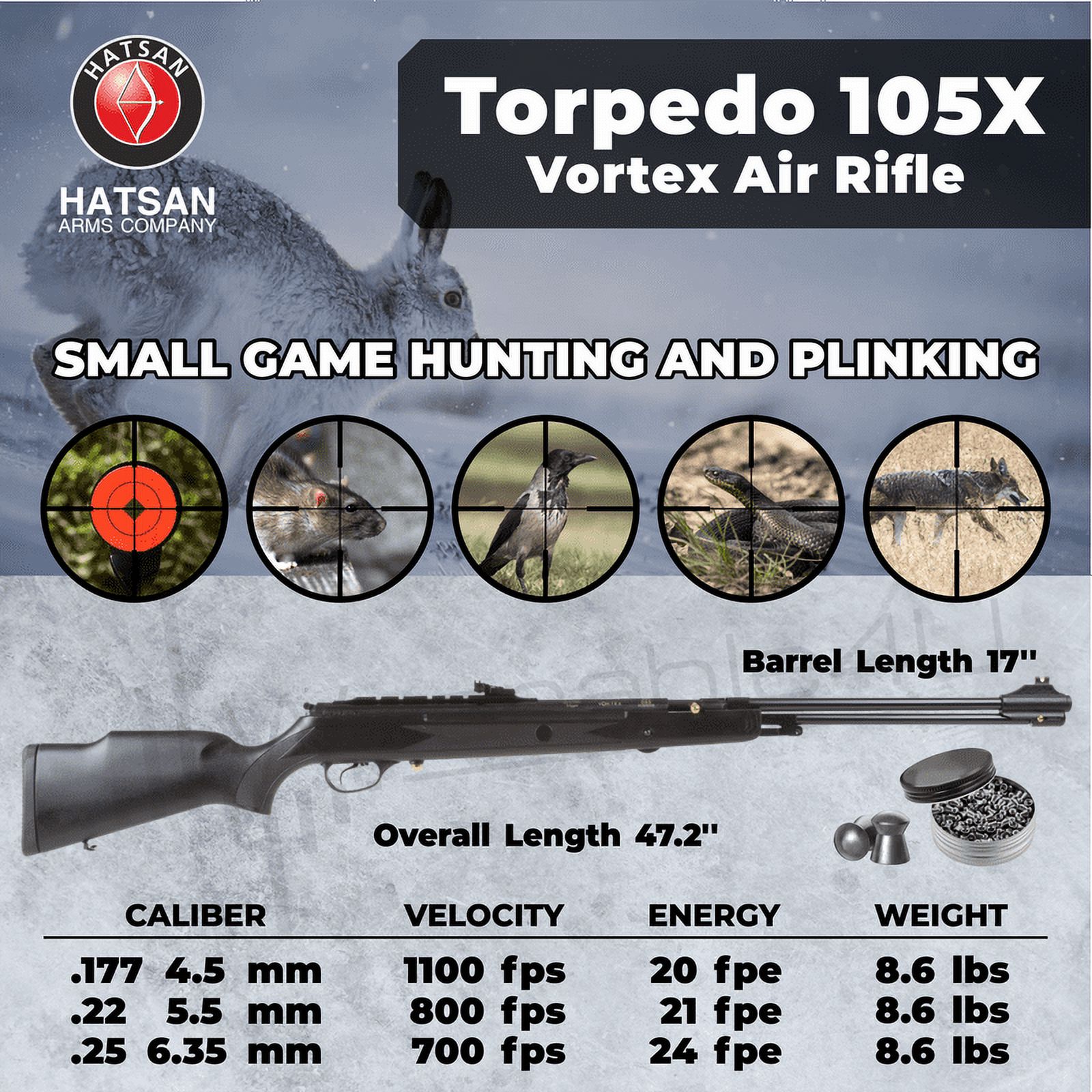 Hatsan Torpedo 105X Vortex Under Lever Airgun .22 Caliber Black Synthetic - image 2 of 7