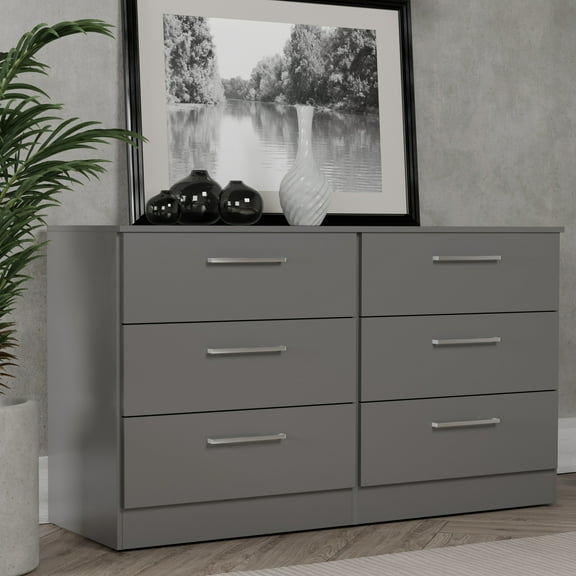 Kappesberg Jolyne 6-Drawer Horizontal Dresser, Modern Gray Bedroom Storage - for Adults and Teens