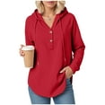 thumbnail image 5 of larppty Women's Hoodies Buttons Collar Hooded Sweatshirts Drawstring Casual Pullover Tops 2025 Fall Outfits (Red, XL), 5 of 7
