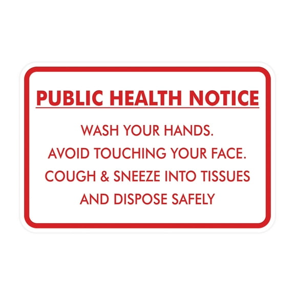 Classic Framed Public Health Notice Wash Your Hands Sign (White/Red) - Large 6x8"