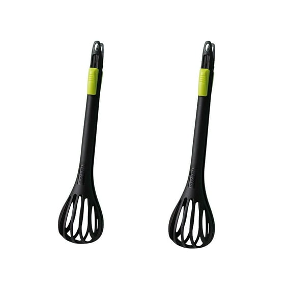 Btomtd 2-Pack 2-In-1 Multifunctional Whisk and Food Tong, Handheld Kitchen Tool with Egg Beater and Tongs, Plastic Whisk and Pasta Clip, Black