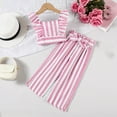 thumbnail image 2 of LNWUY Girls Summer New Striped Fly Sleeve Ruffle Top Striped Long Pants Waistband Three Piece Suit 1-8 Years Pink 2 Years, 2 of 9